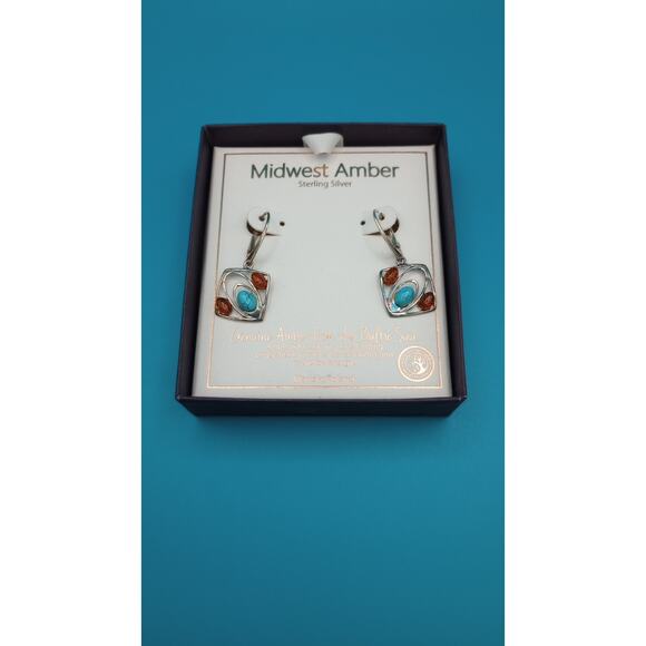 Midwest Amber Sterling Silver From Baltic Sea Earrings - Picture 1 of 6